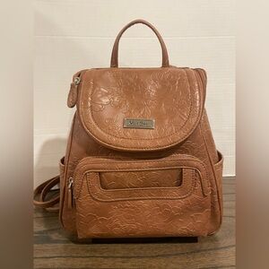 MultiSac Backpack Brown Faux Leather Secure Zip Pockets